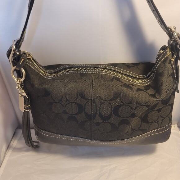 Vintage COACH Signature Black Canvas Leather Hand Bag Purse Handbag LOGO - Picture 11 of 12